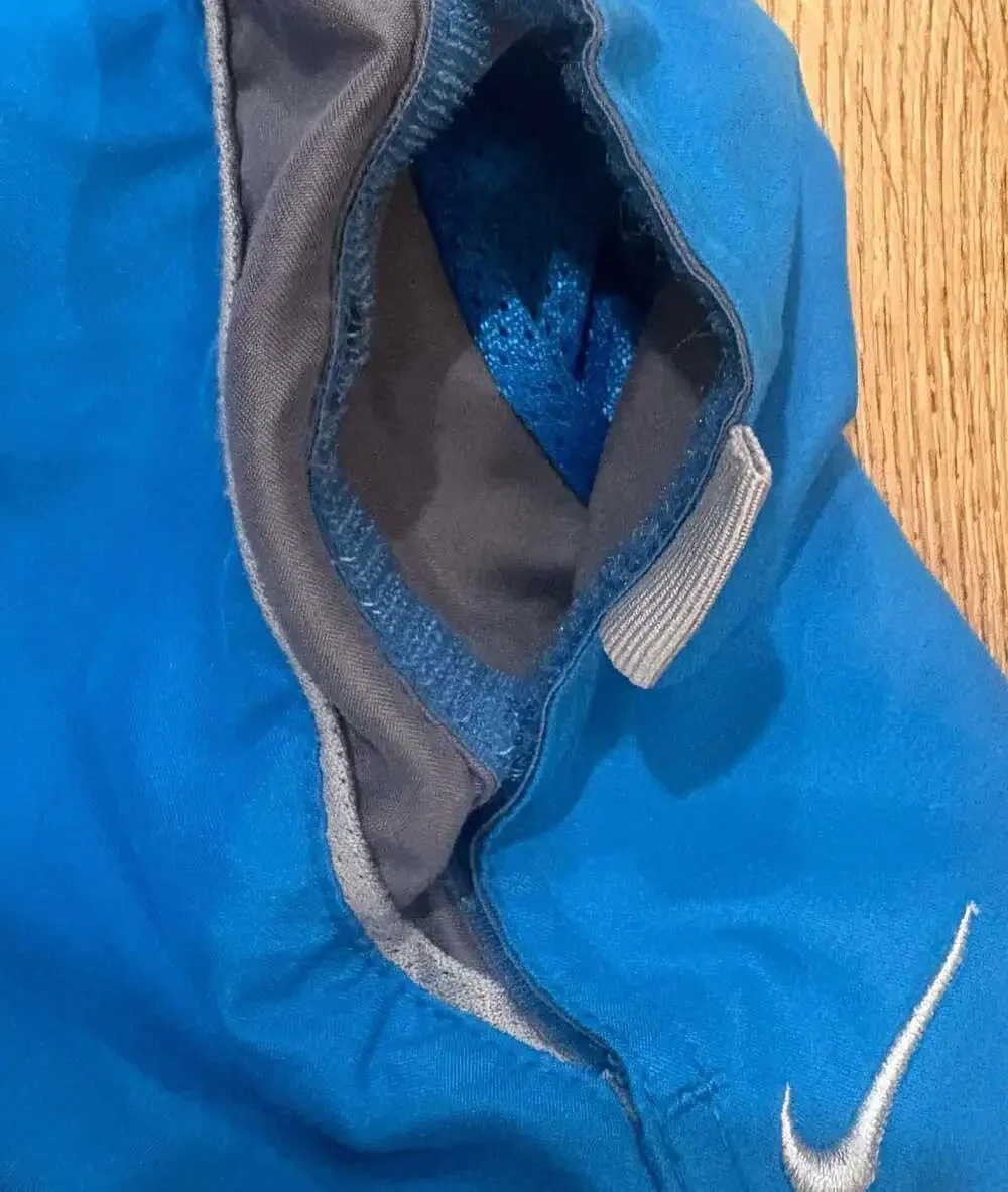 Nike Mens Lined Swim Trunks Blue Gray Running Shorts Pockets Drawstring Size L
